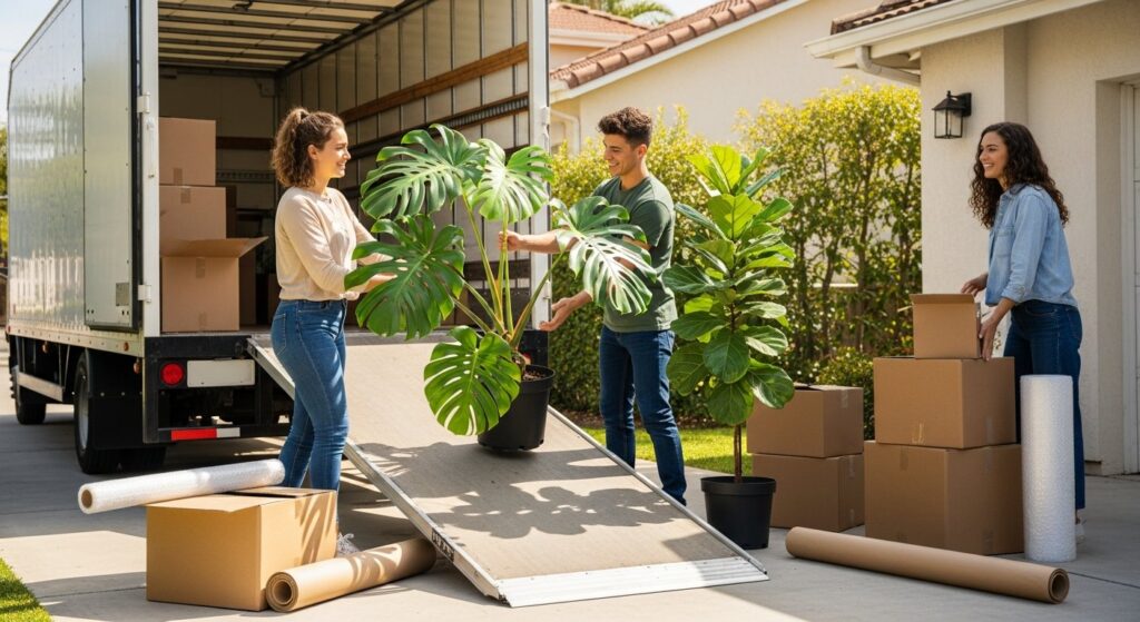 how to move potted plants long distance